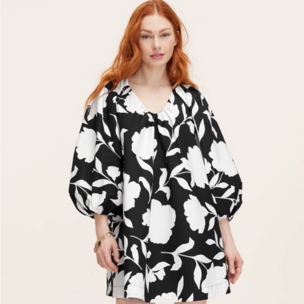 Nwt Kate Spade X Target Collab. Black/ White Floral Puff Sleeve Dress. Size Xs